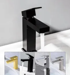 Schwarz plattiert Unterberufung Badezimmer Wasserhahnqualität Messing und Kaltmischer Quadrat -Design -Becken Wasserhahn Chrom gebürstet Gold3111358