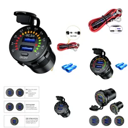 NOVO QC3.0 36W SOCKET DO TOLEGEM VOLTMETER SWITCH CARGULADOR FASTO DE CURTÃO DE MOTOREGRA DE MOTOREGRA DE MOTORAÇÃO DE MOTORAÇÃO DE BARCO DE CARRO DE 12V DE 12V