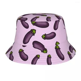 Berets Cute Eggplant Bucket Hat Kawaii Food Trendy Fisherman Hats For Men Women Breathable Fishing Caps Hawaii Design Sunscreen