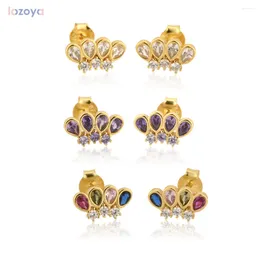 Orecchini per borchie Lozoya 925 Sterling Silver Quattro gioielli per donne Purple Zircon Earring Piercing Crystal di lusso CZ OHRRINGE PENDIMES