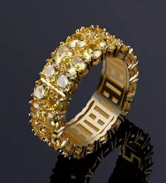 MEN039S 2 Reihen Gold CZ Bling 360 Eternity Rings Mikropave Kubikzirkonia Goldbeschichtung hochwertiges Doppelreihen simuliertes Diamond2883300