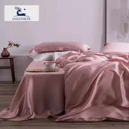 LIV-ETHETE SUMMER SUMMER TOP GRADE NATITY 100 ٪ Silk Pink Bedding Stet Women Women Sheet Cover Cover Set Pillowcase Queen King Bed Set 240403