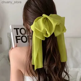 Hårgummiband Chiffon Multi-Layer Stor Barrette Bow Hairn Pin för Female Streamer Fairy Back Head Ponony Fjäderklämma Fransk lat huvudbonad Y240417