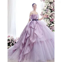 Party Dresses Lavender Strapless Prom Dress med band Bälte Bältet Elegant Pequined Chic Ball Gowns Fashion Sweep Train Evening Evening