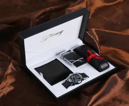 Man Watch Set Prezent ze skórzanym pasem Portfel Portfelów zegarków męskich Zestaw na nadgarstek kwarc