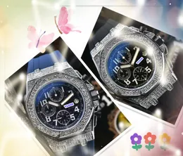 Relogio Masculino Märke Mens Quartz Watches Stopwatch Black Green Rubber Strap Diamonds Ring Japan Quartz Movement Sport Swimming Wristwatch Presents