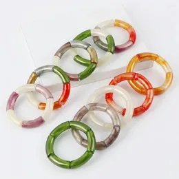 Charm Bracelets 2024 Acrylic Resin Elbow Tube Mixed Color Bamboo Beads Stretched Bracelet Bangles For Women Valentines Day Jewelry