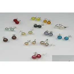 Stud 13 Color 78Mm Natural Freshwater Ctured Pearl Sier Earrings6795120 Drop Delivery Jewelry Earrings Dh7Cx