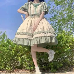 Одежда устанавливает милые женские женские лолита op платье сельское стиль японский хараджуку короткие рукава лето -vestidos готический косплей
