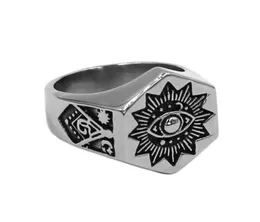 Anelli a grappolo Illuminati Pyramid Eye Anello massonico Gioielli in acciaio inossidabile Sons Light Sun Star Biker Mens intero 931B4819852