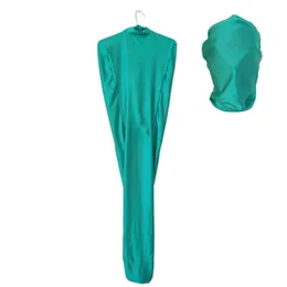 안쪽 팔 소매를 가진 Lake Green Unisex Mummy Bodybag Zentai Suit Tights Cosplay Bodysuit Bag Stage Props CAN TEMOVABLE MARK.