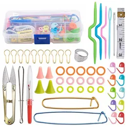 52PCS Crochet Hooks Household Knitted Accessories DIY Weaving Tools Set Scissors Color Mark Buckle Needle Cap Curved TMZ 240411