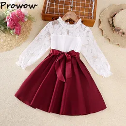 女の子のドレスProwow Kid's Dress Lace Sleeve Childres Clothing Patchwork Party Princess for Girls Summer Spring Clothers