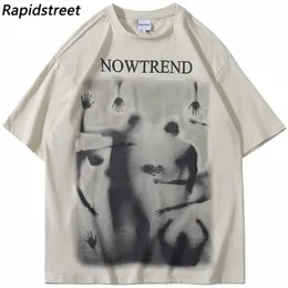 Hip Hop Streetwear T Shirt Mężczyźni walczące Shadow Graphic T-shirt Harajuku bawełny luźne tshirt krótkie topy z krótkim rękawem TEE HIPSER 240409