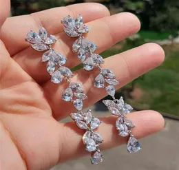 ZAKOL LUXURY AAA CUBIC ZIRCONIA GOGGEOUS FLOWER Long Dangle Drop Drop Earrings for Women Bridal Wedding Jewelry Gift fsep385 2106244110930