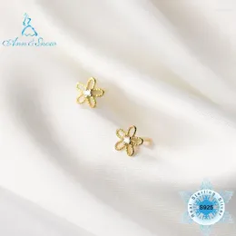 Stud Earrings 925 Genuine Silver S925 Female Korean Gold Plated Stone Small Fresh Sweet Hollow Flowers Single 0.5cm