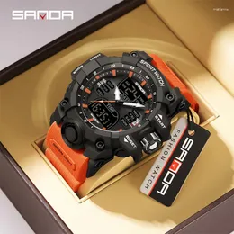 Relógios de pulso Sande Dual Display Men Watches Sports Sports Waters Watch Homem Militar Calorímetro único relógio digital liderado masculino