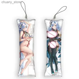 Keychains Lanyards 4x12cmCute Anime Mini Dakimakura Key Chain Genshin Impact Shen He Pendant Otaku Bag Backpack Decor Keychain Phone Strap Y240417