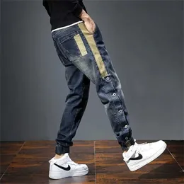 5dod jeans masculino calças de harém de moda bolsos de moda dessinger solto moto baggy Men Stretch streetwear retro relaxado d240417