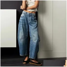 Womens Pants Capris Women S Vintage Mid Waist Jeans Wide Leg Loose Boyfriend Denim Cropped Straight Rise Y2K Barrel 231202 Drop Delive Otfe0