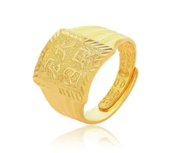 452r Lucky Chinese Word Rings Ajustado Jóias para homens 24K Pure Gold Plated Original Design7315600