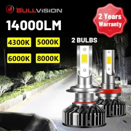 Faróis de faróis de carro de boi de bullvision 2pcs lâmpadas automáticas H7 H4 H11 H8 H9 9005 9006 3 4 4300K ​​5000K 6000K 8000K Auto Running