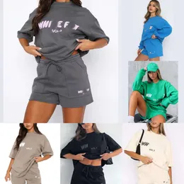 Tasarımcı Kadın Takipleri Beyaz İki Parça Kısa Setler Sweatheruit Kadın Hoodies Hoody Pantolonlu Sweatshirt bayanlar Gevşek Tişört Spor Kadın Giysileri S-XXL