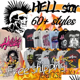 Herr t-shirts hellstar skjorta män kvinnor t punk designer elastiska korta ärmar shorts sommar mode sportkläder set droppleverans en dhiwc