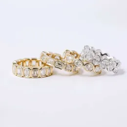 Rings Luster Unique Wedding Eternity Band 925 Silver 14k Gold Bezel Set 3x5mm Emerald Cut Moissanite Oval Ring for Women