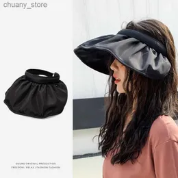 Visors Korean Style Shell-like Bonnet Topless Hat Female Online Influencer Broad-Brimmed Hat Korean Style Ins Niche Roll Sun-Proof Sun Y240417