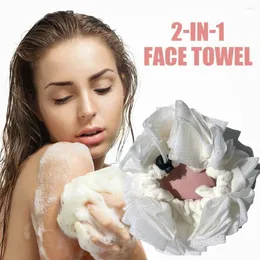 Handduk 2-i-1 bad loofah svamp resor storlek ansiktsskrubb med funktion exfoliator bomull mjuk dubbla dragstring f9u5