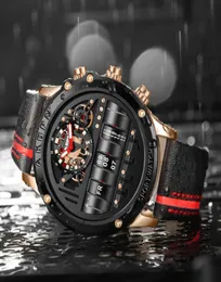 Charming Quartz Watches Domic Big Dial Leather Stap Mens Watch Creative Hollow Design Luminous Month Week Calendar Masculine Wrist3078294