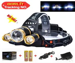 Zoomable T6 +2Q5 LED -strålkastare 8000lm strålkastarlampor Head Torch Linnerna T6 18650 Batteri/AC -billaddare Fiske Light6102883