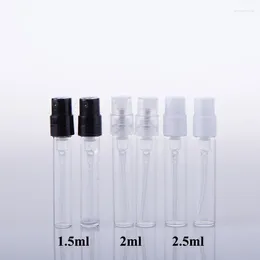 Bottiglie di stoccaggio 50 pezzi/lotto Vendita di 1,5 ml 2 ml da 2,5 ml Mini flacone spray per profumo in vetro trasparente per imballaggio cosmetico