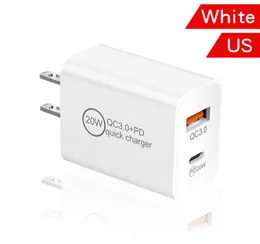 Qc3.0 carregador rápido USB tipo C PD Fast Charge 20W UE Plugue de parede UE Porta dupla 5V/3A 9V/2A 12V/1.5A para tablet para celular