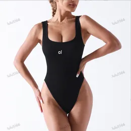 2024 Al Jumpsuit sexy Sexy com nervuras sem mangas de decote quadrado Tampa de tanque abdominal aperto e modelagem de corpo ioga lingerie de fitness de fitness de fitness de ioga fechar BRALETTE