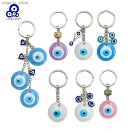 Keychains Bedanyards Lucky Olhe Oche Oil Oil Turkish Ear Eye -Key Chain liga Ligição do coração Lua estrela Butterfly Charm Keyring Caryyring para homens homens Be1227 Y240417