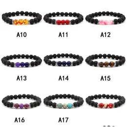 Beaded Lava Rock Stone Bead Armband Chakra Charm Natural Essential Oil Diffuser Pärlor Kedja för kvinnor Män Fashion Crafts Jewelry Zz D DHF6G