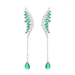 Dangle Earrings SENYU Fashion Bridal Earring Luxury Lady's CZ Crystal Angel Wing Ear Sweep Drop Rhodium Plating Anniversary Jewelry