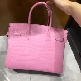 lyxväska designer handväska 25 cm matt krokodil hud totes helt handgjorda rosa svart grön färg vax linje sömnad fabrik grossist pris