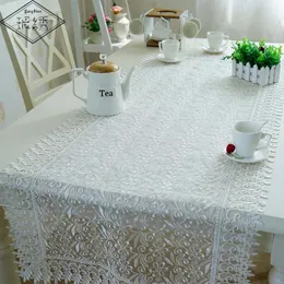 Ofertas especiais para corredor de mesa 60x140cm White elegante casa El Banquet Bordado Organza poliéster Floral Decora Capa