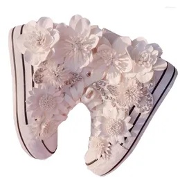 Casual Shoes Original Butterfly Flower High-top Canvas Sweet Lace-up Women's White Inner Height-increasing Vulcanized