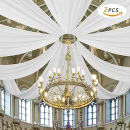 2Pcs White Wedding Ceiling Panels Voile Chiffon Fabric Drapery Draping Wedding Ceiling Decorations for Ceremony Swag Party Decor 240318