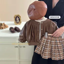 Set di abbigliamento per bambini coreani primaverili da 3 peps set vestiti set in pelle arricciata con gonne a pieghe a pedaggio in piega per bambini