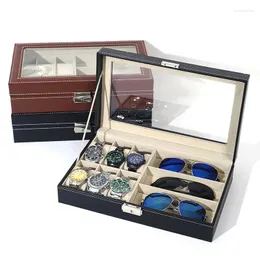 Uhrenkästen 6 3 Girds PU Leder Multifunktionelle Gläser Organizer Hülle Sonnenbrille Box Brille Display Aufbewahrung für Männer und Frauen