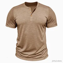 T-shirt maschile Maglietta da uomo in cotone Henry Neck High Elastic Fashion Design Slimt Fit-Shirts Tops Male Time Magliette a maniche corte per uomo