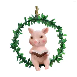 Dekorative Blumen künstlicher Kranzhänkele Schwein Statue Harz Wand Hanging Dekor Home Dekoration für Fenster Bauernhaus Hof