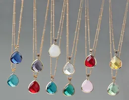 12 färger Birthstone Natural Stone Water Drop Pendant Halsband Druzy Quartz Gem Stone Crystal Diy Charm Necklace Women Jewelry8692155