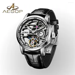 Armbanduhr Aesop Herren Schwungrad Tourbillon Uhren Skeletthandbuch hohl mechanischer Sapphire Super -Luminous -wasserdichte Uhr