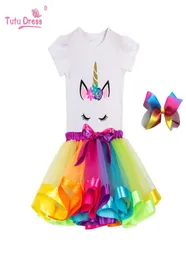 2020 Girl Unicorn Tuttu Dress Thirt Rainbow Princess con abito da festa tutu bambino per bambini da 2 a 11 anni outfit di compleanno per bambini tessuti1569609